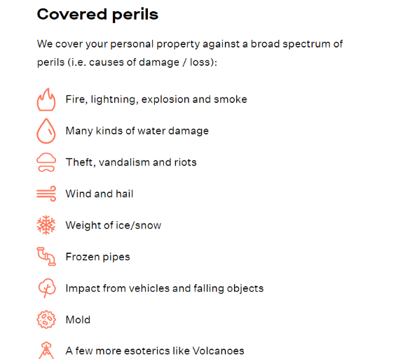 A list of Goodcover's covered perils.