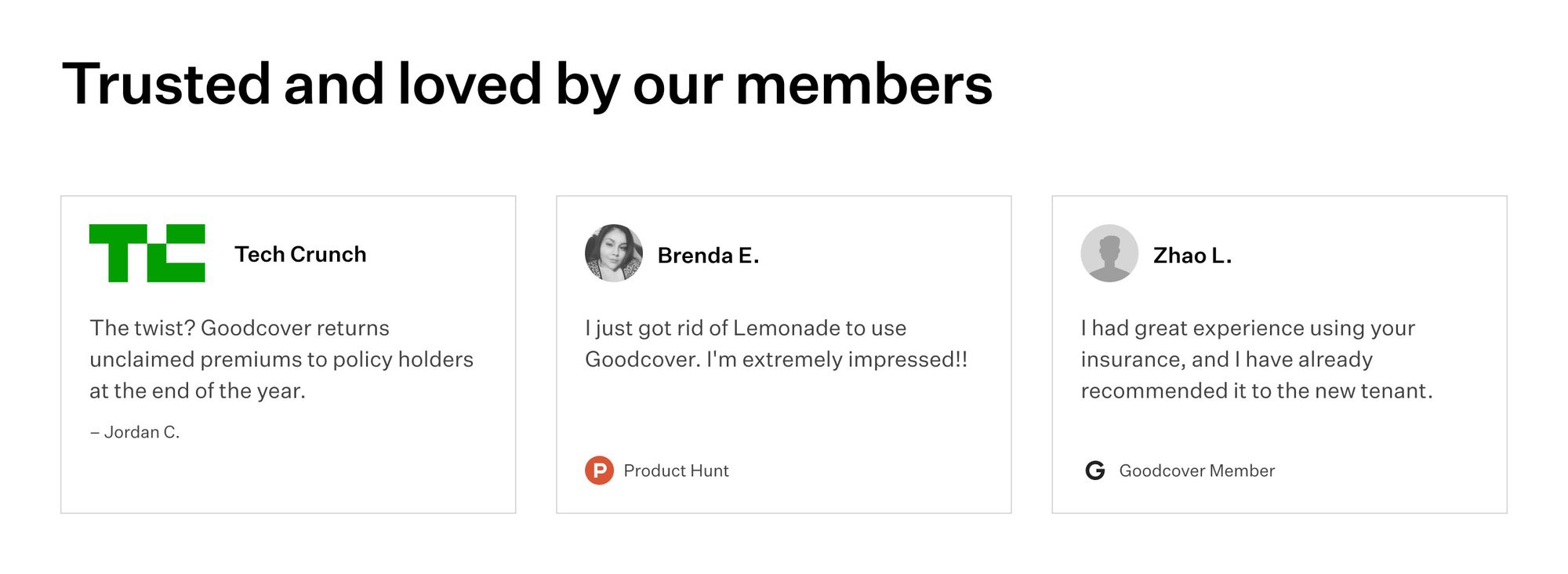 Positive customer reviews from Goodcover members.