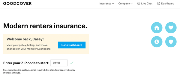 Image showing base pricing for Goodcover plans.